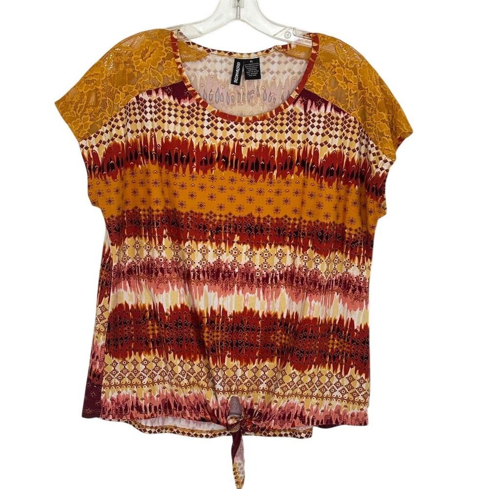 Kristin Nicole Women's XL Boho Geometric Print Blouse Lace Accents - Picture 4 of 4